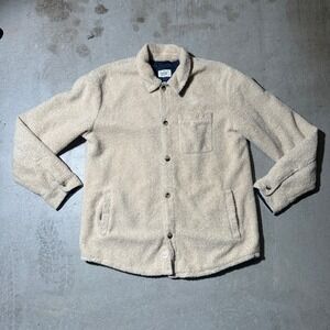 Marine Layer Shirt Mens Marge Beige Button Down Sherpa Fleece Quilted Lined